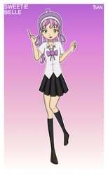 Size: 1280x2080 | Tagged: safe, artist:banquo0, sweetie belle, human, art pack:my little persona, g4, clothes, female, humanized, ribbon, school uniform, shoes, skirt, socks, solo