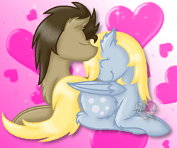 Size: 642x537 | Tagged: safe, artist:yazmen10, derpy hooves, doctor whooves, time turner, earth pony, pegasus, pony, g4, eyes closed, female, heart, male, ship:doctorderpy, shipping, straight