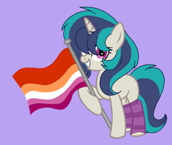 Size: 2740x2313 | Tagged: safe, artist:circuspaparazzi5678, oc, oc only, oc:elastic cannon, pony, unicorn, base used, clothes, female, high res, lesbian, lesbian pride flag, magical lesbian spawn, next generation, offspring, parent:octavia melody, parent:vinyl scratch, parents:scratchtavia, pride, pride flag, pride month, socks, solo, striped socks