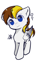 Size: 3000x5000 | Tagged: safe, artist:b_m, oc, oc only, oc:白冥, pegasus, pony, cute, head tilt, male, no pupils, ocbetes, question mark, simple background, solo, white background