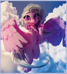 Size: 1920x2129 | Tagged: safe, artist:sceathlet, silverstream, hippogriff, g4, 3d, cloud, cute, diastreamies, female, flying, misleading thumbnail, sky, smiling, solo, spread wings, wings, zbrush