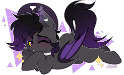 Size: 2048x1237 | Tagged: safe, artist:mint-light, oc, oc only, oc:blackmour, bat pony, pony, abstract background, bat pony oc, bat wings, collar, dyed mane, dyed tail, ear fluff, ear piercing, eyeshadow, hat, makeup, male, piercing, simple background, slit pupils, solo, stallion, transparent background, trap, wings