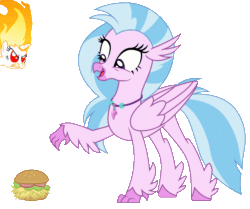 Size: 1200x1004 | Tagged: safe, artist:sir-teutonic-knight, artist:sonofaskywalker, edit, silverstream, twilight sparkle, classical hippogriff, hippogriff, g4, angry, animated, burger, cute, diastreamies, duo, female, food, gif, happy, hay burger, mane of fire, open mouth, press the button, rapidash twilight, simple background, tail of fire, that pony sure does love burgers, transparent background, twilight burgkle
