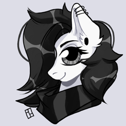 Size: 1300x1300 | Tagged: safe, artist:harald_horfager, oc, oc only, oc:lodey darkshine, pony, bust, clothes, commission, ear piercing, looking at you, piercing, portrait, scarf, solo