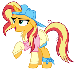 Size: 1024x943 | Tagged: safe, artist:emeraldblast63, sunset shimmer, pony, unicorn, g4, alternate hairstyle, clothes swap, disguise, female, mare, plainity, simple background, solo, transparent background