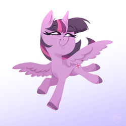 Size: 2019x2027 | Tagged: safe, artist:jellynut, twilight sparkle, alicorn, pony, g4, chibi, colored hooves, cute, female, gradient background, high res, mare, solo, spread wings, twiabetes, twilight sparkle (alicorn), wings