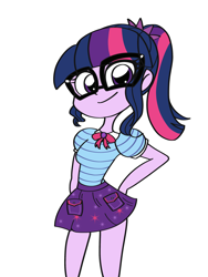 Size: 1200x1600 | Tagged: safe, artist:nene, sci-twi, twilight sparkle, equestria girls, g4, my little pony equestria girls: better together, cute, female, looking at you, pixiv, simple background, solo, twiabetes, white background