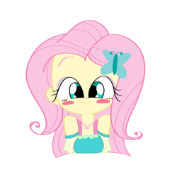 Size: 3024x3024 | Tagged: safe, artist:nene, fluttershy, equestria girls, g4, my little pony equestria girls: better together, blush sticker, blushing, bust, cute, female, geode of fauna, high res, looking at you, magical geodes, pixiv, shyabetes, simple background, solo, white background