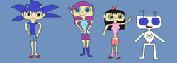 Size: 2538x908 | Tagged: safe, artist:sonicsuperstar1991, artist:user15432, rarity, oc, oc:aaliyah, human, equestria girls, g4, 1000 hours in ms paint, aaliyah, b.e.n, barely eqg related, belly, belly button, bow, clothes, hair bow, humanized, male, sega, sonic the hedgehog, sonic the hedgehog (series)
