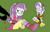 Size: 2228x1421 | Tagged: safe, artist:bugssonicx, diamond tiara, sweetie belle, human, equestria girls, g4, accessory, arm behind back, belt, bondage, boots, bound and gagged, cloth gag, clothes, diamondsub tiara, ear piercing, earring, female, femsub, gag, help us, jacket, jewelry, kidnapped, looking at someone, looking back, peril, piercing, scared, shirt, shoes, simple background, skirt, submissive, sweat, sweetiesub, tied up, tying