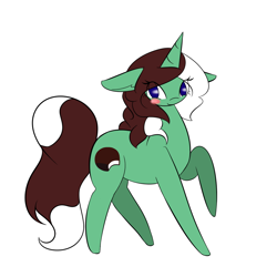 Size: 1000x1000 | Tagged: safe, artist:kaggy009, oc, oc only, oc:peppermint pattie (unicorn), pony, unicorn, ask peppermint pattie, blushing, female, floppy ears, mare, simple background, solo, white background