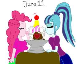 Size: 1280x1065 | Tagged: safe, artist:horroraceman93, pinkie pie, sonata dusk, equestria girls, g4, duo, female, heart, heart-shaped straws, ice cream sundae, lesbian, pride month, sharing a drink, ship:pinata, shipping, simple background, straw, transparent background