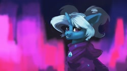 Size: 1920x1080 | Tagged: safe, artist:hierozaki, trixie, pony, unicorn, g4, alternate hairstyle, babysitter trixie, clothes, female, hoodie, pigtails, solo