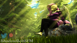 Size: 2880x1620 | Tagged: safe, artist:shadowboltsfm, fluttershy, pegasus, anthro, plantigrade anthro, g4, 3d, barefoot, breasts, busty fluttershy, clothes, crepuscular rays, eyes closed, feet, forest, grass, high res, nail polish, relaxing, scenery, sitting, source filmmaker, sweater, sweatershy, wings