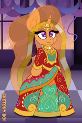 Size: 2400x3600 | Tagged: safe, artist:snakeythingy, saffron masala, g4, clothes, dress, gala dress, gown, grand galloping gala, high res, story included, veil