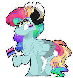 Size: 1700x1800 | Tagged: safe, artist:jxst-starly, oc, oc only, pegasus, pony, commission, ear piercing, earring, female, jewelry, magical lesbian spawn, multicolored hair, next generation, offspring, omnisexual, omnisexual pride flag, parent:fluttershy, parent:rainbow dash, parents:flutterdash, piercing, rainbow hair, rainbow makeup, simple background, solo, transparent background, ych result