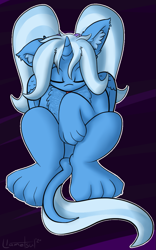 Size: 709x1136 | Tagged: safe, artist:llametsul, trixie, sphinx, g4, alternate hairstyle, atg 2020, babysitter trixie, chest fluff, clothes, cute, diatrixes, ear fluff, eyes closed, female, hoodie, horn, licking, newbie artist training grounds, paws, pigtails, signature, sitting, solo, species swap, sphinxified, tail, tongue out, twintails