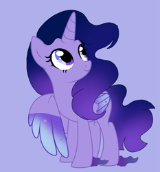 Size: 2445x2620 | Tagged: safe, artist:circuspaparazzi5678, oc, oc only, oc:eclipsed shimmer, alicorn, pony, alicorn oc, base used, blue background, ethereal mane, female, high res, horn, magical lesbian spawn, mare, next generation, offspring, parent:princess luna, parent:twilight sparkle, parents:twiluna, request, simple background, solo, starry wings, wings