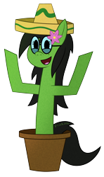 Size: 1300x2200 | Tagged: safe, artist:b-cacto, oc, oc only, oc:prickly pears, pony, cactus, flower, flower in hair, glasses, mole, simple background, solo, sombrero, transparent background, vase