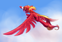 Size: 1748x1181 | Tagged: safe, artist:underpable, oc, oc only, oc:fire strike, pegasus, pony, bandage, flying, pegasus oc, sky, solo, wings