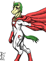 Size: 750x1000 | Tagged: safe, artist:korencz11, earth pony, anthro, semi-anthro, fanfic:sometimes they call me super, arm hooves, atg 2020, newbie artist training grounds, solo, superhero