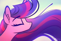 Size: 1800x1200 | Tagged: safe, artist:lollipony, twilight sparkle, pony, g4, atg 2020, bust, ear fluff, eyebrows, eyebrows visible through hair, eyes closed, female, flowing mane, mare, newbie artist training grounds, portrait, profile, solo