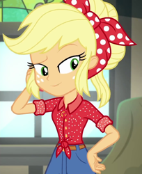 Size: 880x1080 | Tagged: safe, screencap, applejack, equestria girls, equestria girls specials, g4, my little pony equestria girls: better together, my little pony equestria girls: rollercoaster of friendship, cellphone, cropped, female, geode of super strength, magical geodes, phone, smartphone, solo