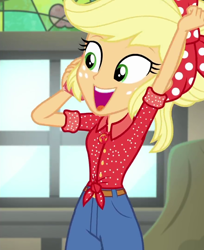 Size: 880x1080 | Tagged: safe, screencap, applejack, equestria girls, equestria girls specials, g4, my little pony equestria girls: better together, my little pony equestria girls: rollercoaster of friendship, cropped, cute, female, geode of super strength, jackabetes, magical geodes, solo