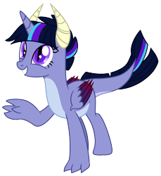 Size: 1373x1498 | Tagged: safe, artist:eonionic, oc, oc only, oc:kyanight lite, dracony, dragon, hybrid, pony, female, interspecies offspring, magical lesbian spawn, offspring, parent:princess ember, parent:twilight sparkle, parents:emberlight, simple background, solo, transparent background