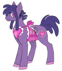 Size: 510x584 | Tagged: safe, artist:cottoncloudy, oc, oc only, oc:frosty cake, earth pony, pony, apron, baker, clothes, dreadlocks, female, fork, polyamorous, short hair, sideburns, simple background, solo, spoon, trans female, transgender, unshorn fetlocks, whisk, white background