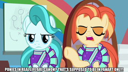 Size: 1280x720 | Tagged: safe, edit, edited screencap, screencap, lighthoof, shimmy shake, earth pony, pony, 2 4 6 greaaat, g4, caption, cheerleader outfit, clothes, duo, female, image macro, mare, meme, text