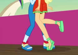 Size: 531x375 | Tagged: safe, screencap, applejack, rainbow dash, equestria girls, equestria girls specials, g4, my little pony equestria girls: spring breakdown, cropped, feet, head out of frame, legs, out of context, pictures of legs