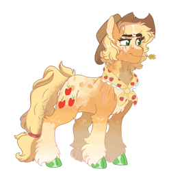 Size: 1280x1280 | Tagged: safe, artist:scarletskitty12, applejack, earth pony, pony, the last problem, alternate hairstyle, chest fluff, clothes, cloven hooves, colored hooves, cowboy hat, ear fluff, female, hat, mare, older, older applejack, scar, scarf, simple background, solo, straw in mouth, transparent background, unshorn fetlocks