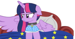 Size: 2083x1080 | Tagged: safe, artist:徐詩珮, twilight sparkle, alicorn, pony, series:sprglitemplight diary, series:sprglitemplight life jacket days, series:springshadowdrops diary, series:springshadowdrops life jacket days, g4, alternate universe, base used, bed, chase (paw patrol), clothes, equestria girls outfit, female, mare, pajamas, paw patrol, pillow, simple background, solo, tired, transparent background, twilight sparkle (alicorn), twilight sparkle is not amused, unamused