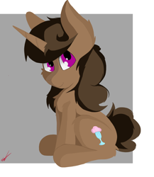 Size: 2736x3152 | Tagged: safe, artist:groomlake, oc, oc only, oc:buttercup shake, pony, colored, female, friendship, gray background, high res, love, mare, simple background, sitting, smiling, solo