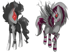 Size: 1600x1200 | Tagged: safe, artist:tomat-in-cup, oc, oc only, alicorn, earth pony, pony, alicorn oc, duo, earth pony oc, horn, raised hoof, simple background, smiling, sombra eyes, transparent background, wings