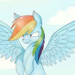 Size: 1080x1080 | Tagged: safe, artist:princessesmeraldaofficial, rainbow dash, pegasus, pony, g4, bust, cloud, female, smiling, solo, spread wings, wings