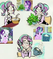Size: 2607x2929 | Tagged: safe, artist:citi, screencap, phyllis, starlight glimmer, human, pony, unicorn, a horse shoe-in, every little thing she does, g4, marks for effort, chocolate, cute, empathy cocoa, female, flour, food, glimmerbetes, high res, hot chocolate, humanized, magic, mare, marshmallow, scene interpretation, screencap reference, smiling, solo, telekinesis, traditional art