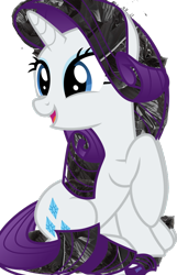 Size: 1274x1975 | Tagged: artist needed, safe, editor:joeydr, rarity, pony, unicorn, g4, female, mare, open mouth, simple background, sitting, solo, transparent background, trash bag