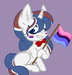 Size: 547x573 | Tagged: safe, artist:circuspaparazzi5678, oc, oc only, oc:lady victoria, pony, unicorn, base used, bowtie, british, british themed, omnisexual, omnisexual pride flag, pride, solo