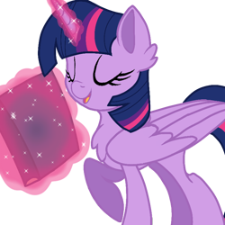 Size: 768x768 | Tagged: safe, artist:tatianabeyzer, twilight sparkle, alicorn, pony, g4, book, bookhorse, chest fluff, cute, ear fluff, eyes closed, female, folded wings, glowing horn, horn, large wings, magic, mare, simple background, solo, telekinesis, transparent background, twiabetes, twilight sparkle (alicorn), wings