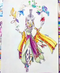 Size: 1080x1319 | Tagged: safe, artist:eli.moon.378, zecora, human, g4, clothes, ear piercing, earring, feet, female, humanized, jewelry, juggling, neck rings, necklace, piercing, redraw, solo, traditional art
