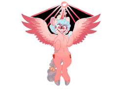 Size: 800x600 | Tagged: safe, artist:uwus, derpibooru exclusive, cozy glow, alicorn, pony, g4, the ending of the end, alicornified, badass, chest fluff, cool, cozy, cozybetes, cozycorn, cute, ear fluff, evil grin, female, floating, fluffy, full body, fur, glowing horn, grin, horn, large wings, looking at you, magic, orb, race swap, red eyes, shrunken pupils, simple background, smiling, solo, spread wings, transparent background, wings, xk-class end-of-the-world scenario