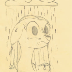 Size: 640x640 | Tagged: safe, artist:hotkinkajou, earth pony, pony, bust, drenched, female, grumpy, monochrome, pencil drawing, rain, simple background, soaked, solo, traditional art, wet, wet mane
