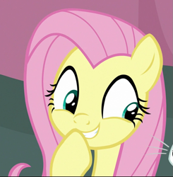 Size: 709x722 | Tagged: safe, screencap, fluttershy, pony, a trivial pursuit, g4, cropped, cute, female, shyabetes, smiling, smirk, solo