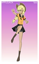 Size: 1280x2080 | Tagged: safe, artist:banquo0, applejack, human, art pack:my little persona, g4, boots, clothes, female, humanized, pleated skirt, school uniform, shoes, shorts, shorts under skirt, skirt, solo, tomboy