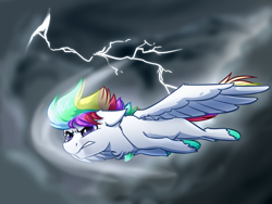 Size: 4000x3000 | Tagged: safe, artist:witchtaunter, oc, oc only, pegasus, pony, flying, lightning, solo, storm