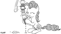Size: 1200x675 | Tagged: safe, artist:pony-berserker, pinkie pie, earth pony, pony, pony-berserker's twitter sketches, g4, eyes closed, female, food, halftone, ice cream, mare, monochrome, sketch, smiling, tongue out