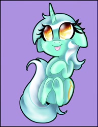 Size: 1024x1326 | Tagged: safe, artist:sakuwolf666, lyra heartstrings, pony, unicorn, g4, :p, cute, female, floppy ears, hooves to the chest, lyrabetes, mare, no pupils, purple background, simple background, solo, tongue out