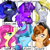 Size: 450x450 | Tagged: artist needed, safe, derpy hooves, fluttershy, princess luna, oc, oc:dark moon, oc:isabelle, oc:snowflake, alicorn, earth pony, pegasus, pony, g4, :p, alicorn oc, bust, earth pony oc, eyes closed, female, hat, horn, mare, one eye closed, six fanarts, smiling, tongue out, wings, wink